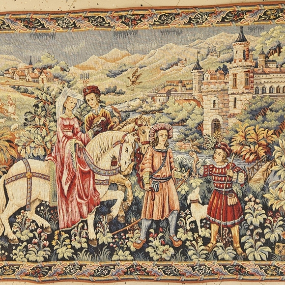 Vintage French Tapestry Victorian  French Love Scene Point D' Halluin 4.8 X 3ft - Picture 8 of 8